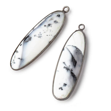 39x13mm Black Gold Bezel Dendritic Opal Plain Oval Pendant 1 piece (ONLINE ORDER ONLY)