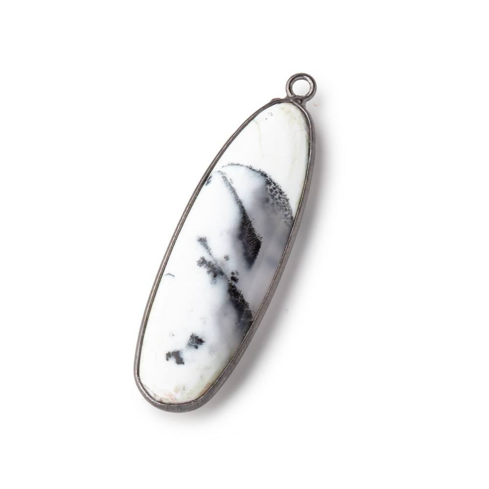 39x13mm Black Gold Bezel Dendritic Opal Plain Oval Pendant 1 piece (ONLINE ORDER ONLY)