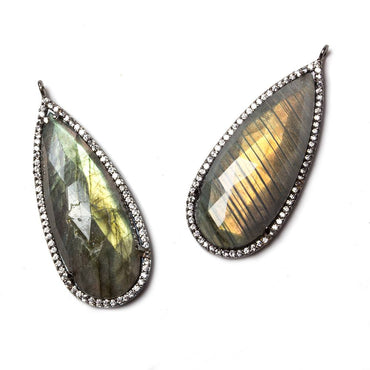 39x17mm Black Gold Bezeled White CZ & Labradorite Pear Pendant 1 pc (ONLINE ORDER ONLY)