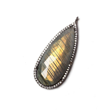 39x17mm Black Gold Bezeled White CZ & Labradorite Pear Pendant 1 pc (ONLINE ORDER ONLY)
