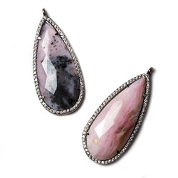 39x17mm Black Gold Bezeled White CZ & Pink Peru Opal Pear Pendant 1 pc (ONLINE ORDER ONLY)