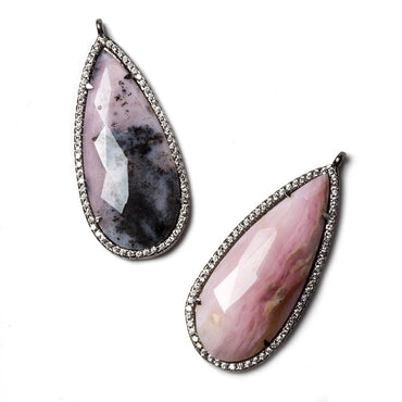 39x17mm Black Gold Bezeled White CZ & Pink Peru Opal Pear Pendant 1 pc (ONLINE ORDER ONLY)