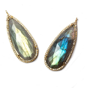 39x17mm Vermeil Bezeled White CZ & Labradorite Pear Pendant 1 pc (ONLINE ORDER ONLY)
