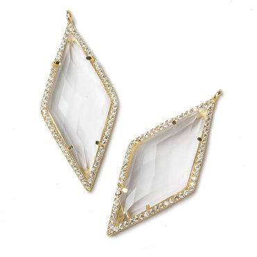 39x18mm Vermeil Bezeled White CZ and Crystal Quartz Kite Pendant 1 piece (ONLINE ORDER ONLY)