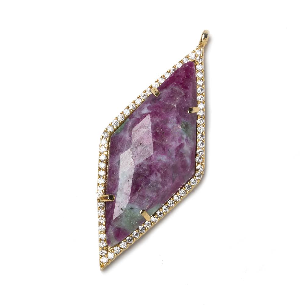 39x18mm Gold Bezeled White CZ and Ruby Zoisite Kite Pendant 1 piece (ONLINE ORDER ONLY)