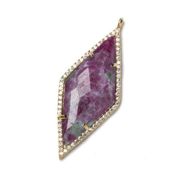 39x18mm Gold Bezeled White CZ and Ruby Zoisite Kite Pendant 1 piece (ONLINE ORDER ONLY)
