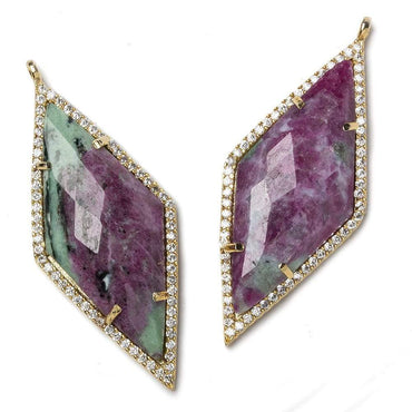 39x18mm Gold Bezeled White CZ and Ruby Zoisite Kite Pendant 1 piece (ONLINE ORDER ONLY)