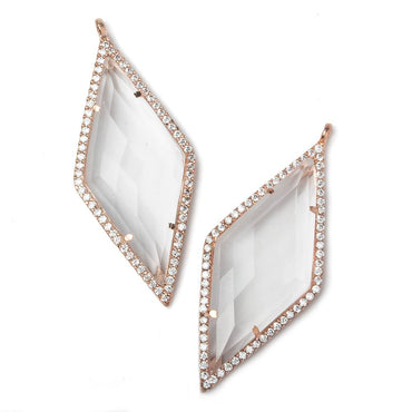 39x18mm Rose Gold Bezeled White CZ and Crystal Quartz Kite Pendant 1 piece (ONLINE ORDER ONLY)