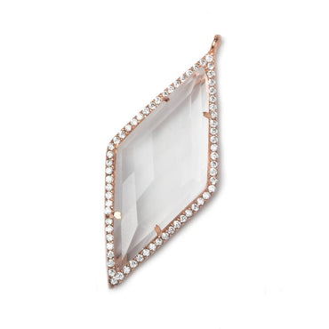 39x18mm Rose Gold Bezeled White CZ and Crystal Quartz Kite Pendant 1 piece (ONLINE ORDER ONLY)