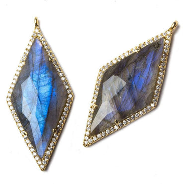 39x18mm Vermeil Bezeled White CZ and Labradorite Kite Pendant 1 piece (ONLINE ORDER ONLY)
