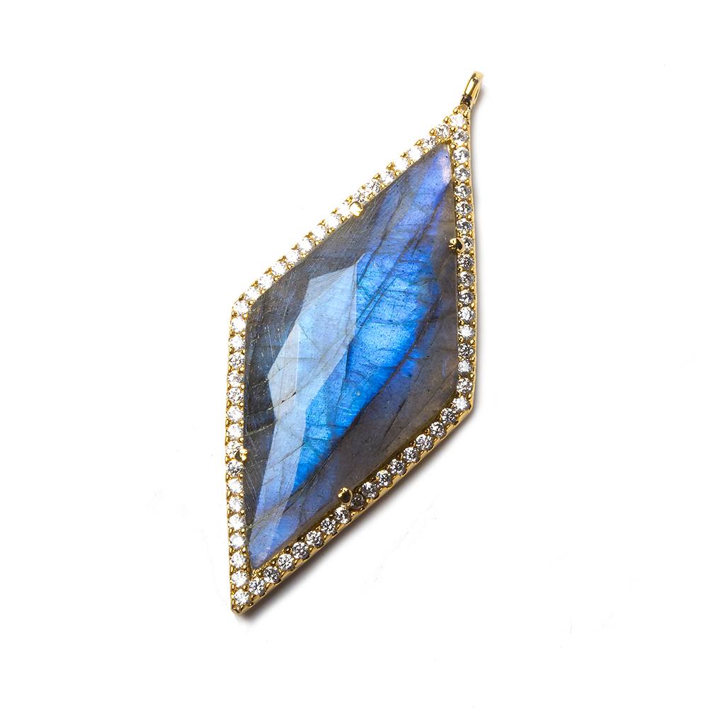 39x18mm Vermeil Bezeled White CZ and Labradorite Kite Pendant 1 piece (ONLINE ORDER ONLY)