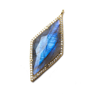 39x18mm Vermeil Bezeled White CZ and Labradorite Kite Pendant 1 piece (ONLINE ORDER ONLY)