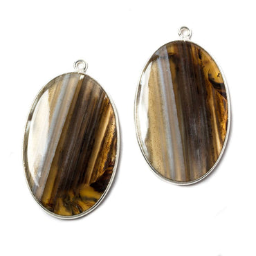 39x23mm Silver Bezeled Banded Agate Oval Pendant Matching Set of 2 (ONLINE ORDER ONLY)