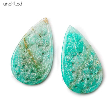 39x23x3mm Amazonite Gem Quality Hand Carved Pear Focal Set of 2 (ONLINE ORDER ONLY)