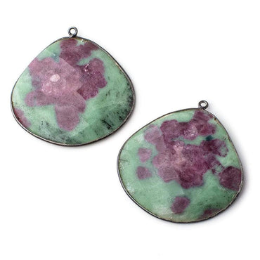 39x41mm Black Gold Bezeled Ruby in Zoisite Freeform Set of 2 Pendants (ONLINE ORDER ONLY)