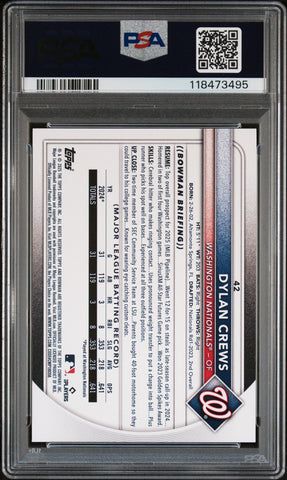 Graded 2025 Topps Bowman Dylan Crews #42 Rookie RC Baseball Card PSA 10 Gem Mint (ONLINE ORDER ONLY)