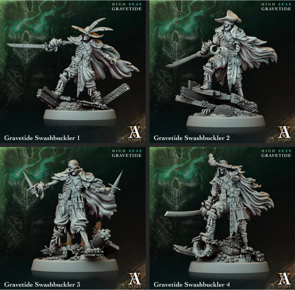 3D Printed Archvillain Games High Seas - Gravetide Gravetide Swashbuckler 28 32mm D&D