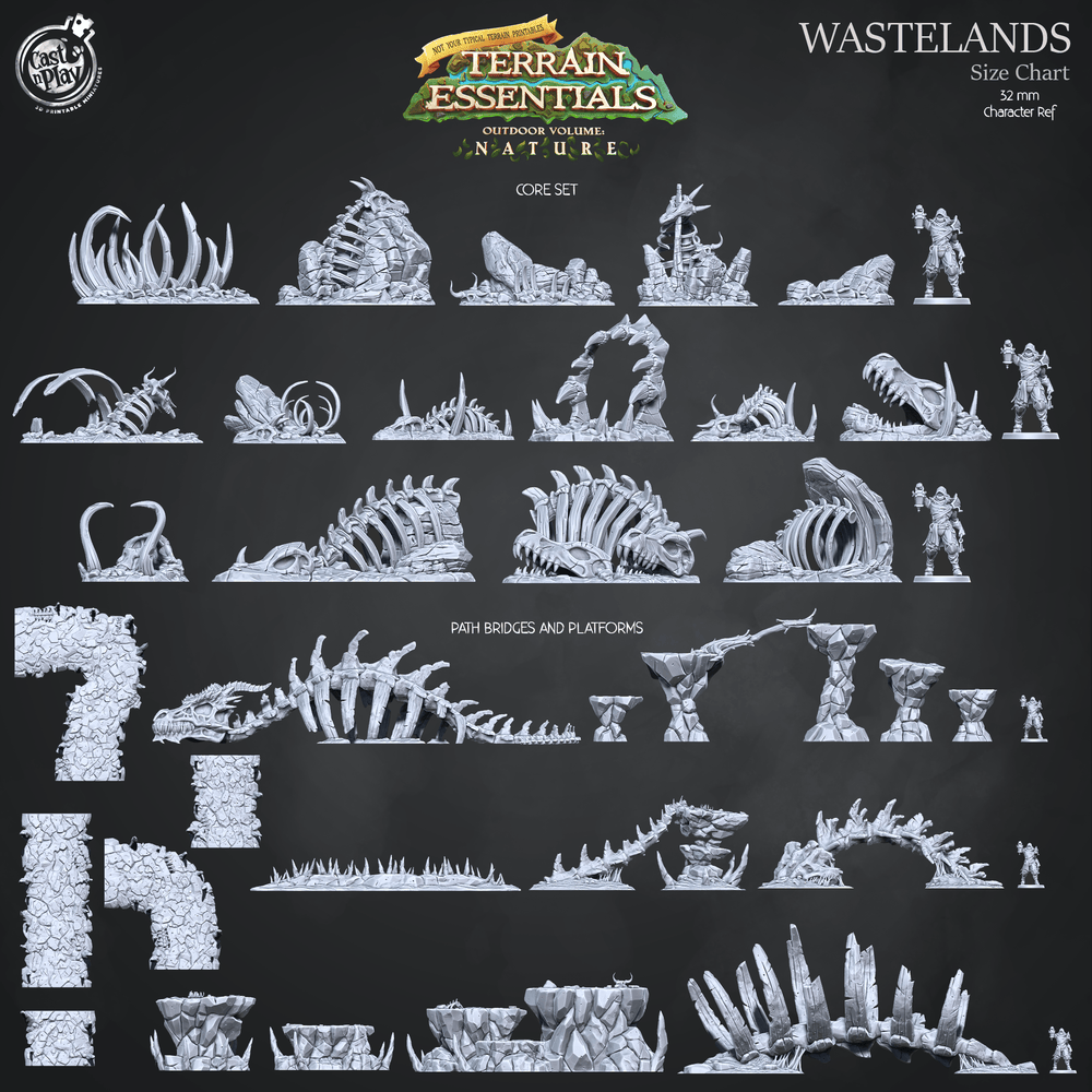 3D Printed Cast n Play Terrain Essentials Nature Wastelands Terrain - Wastelands Core Set 28mm 32mm D&D