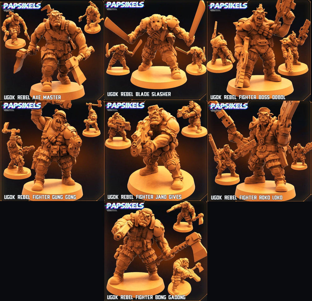 3D Printed Papsikels Cyberpunk Sci-Fi Ugok Rebel Fighter Set - 28mm 32mm