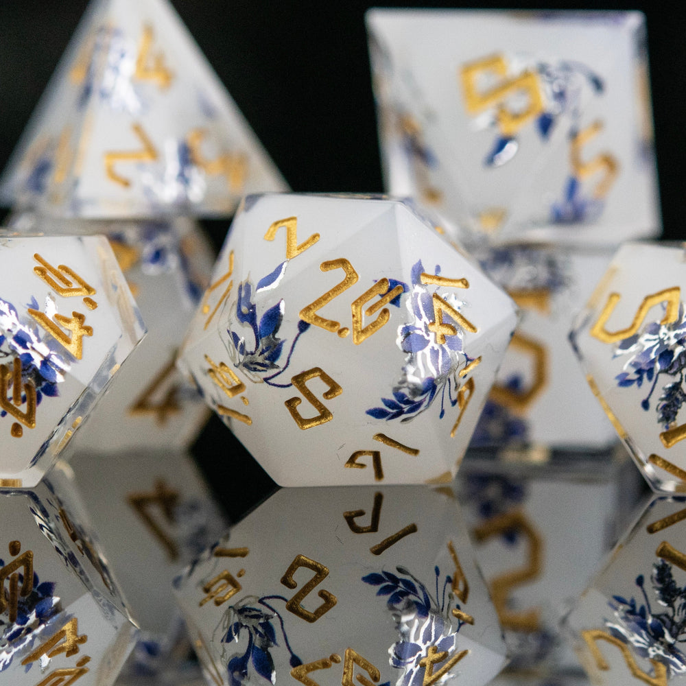 Earl Grey Lavender Sharp-Edged Resin Dice Set (ONLINE ORDER ONLY)