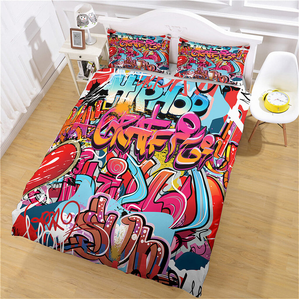Cafe Hip Hop Street Graffiti Bedding Set Quilt Cover Without Filler (Online Order Only)