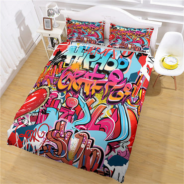 Cafe Hip Hop Street Graffiti Bedding Set Quilt Cover Without Filler (Online Order Only)