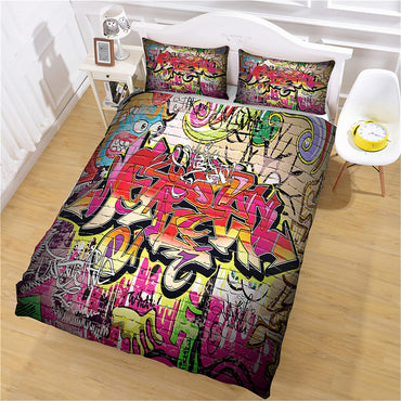Cafe Hip Hop Street Graffiti Bedding Set Quilt Cover Without Filler (Online Order Only)
