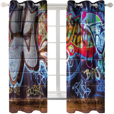 3D Cafe Hip Hop Street Graffiti Curtains Blackout Window Treatments Drapes (Online Order Only)