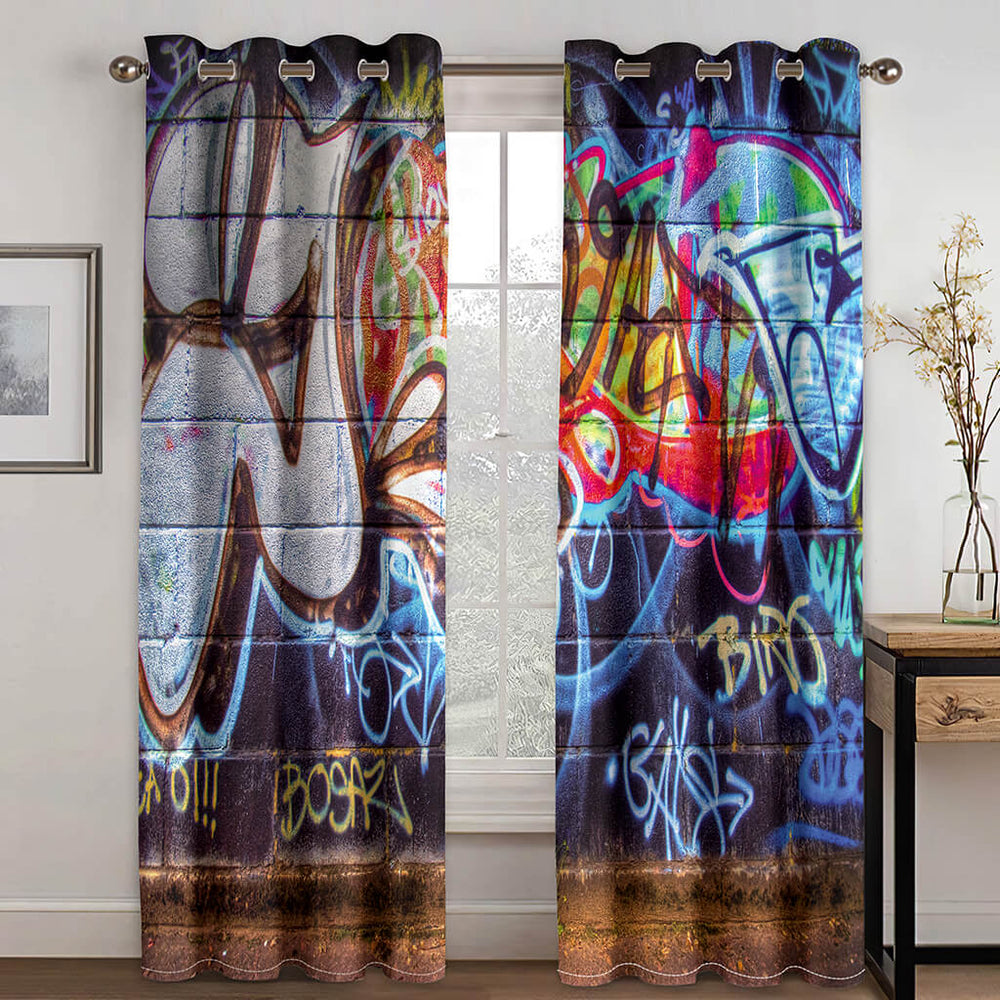 3D Cafe Hip Hop Street Graffiti Curtains Blackout Window Treatments Drapes (Online Order Only)