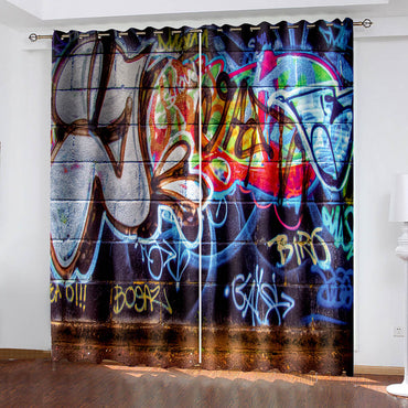 3D Cafe Hip Hop Street Graffiti Curtains Blackout Window Treatments Drapes (Online Order Only)