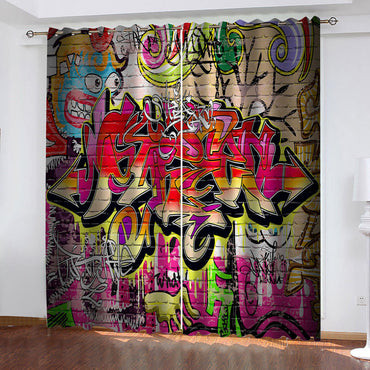 3D Cafe Hip Hop Street Graffiti Curtains Cosplay Blackout Window Drapes Room Decoration (Online Order Only)