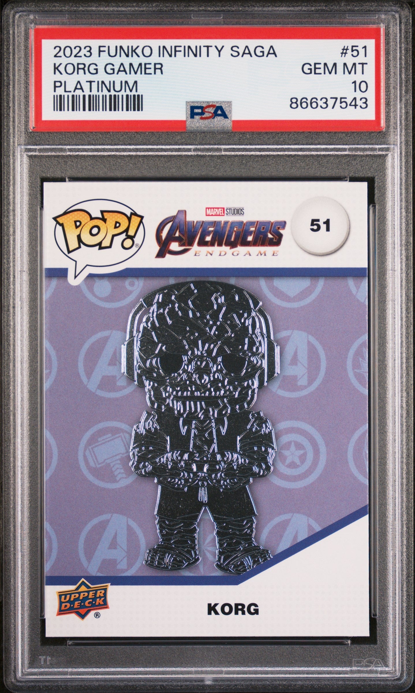 2023 UPPER DECK FUNKO POP MARVEL  KORG GAMER PLATINUM #51  PSA 10 (Online Order Only)