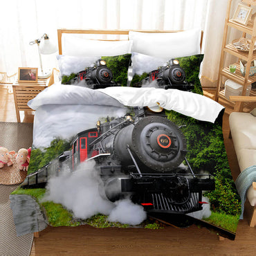 3 Piece Steam Engine Vintage Locomotive Bedding Set Duvet Covers Sets (Online Order Only)