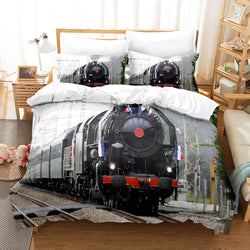3 Piece Steam Engine Vintage Locomotive Bedding Set Duvet Covers Sets (Online Order Only)