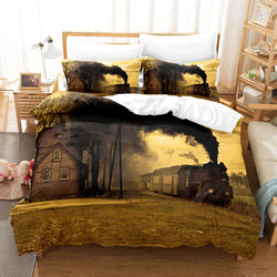 3 Piece Steam Engine Vintage Locomotive Bedding Set Duvet Covers Sets (Online Order Only)
