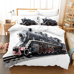 3 Piece Steam Engine Vintage Locomotive Bedding Set Duvet Covers Sets (Online Order Only)