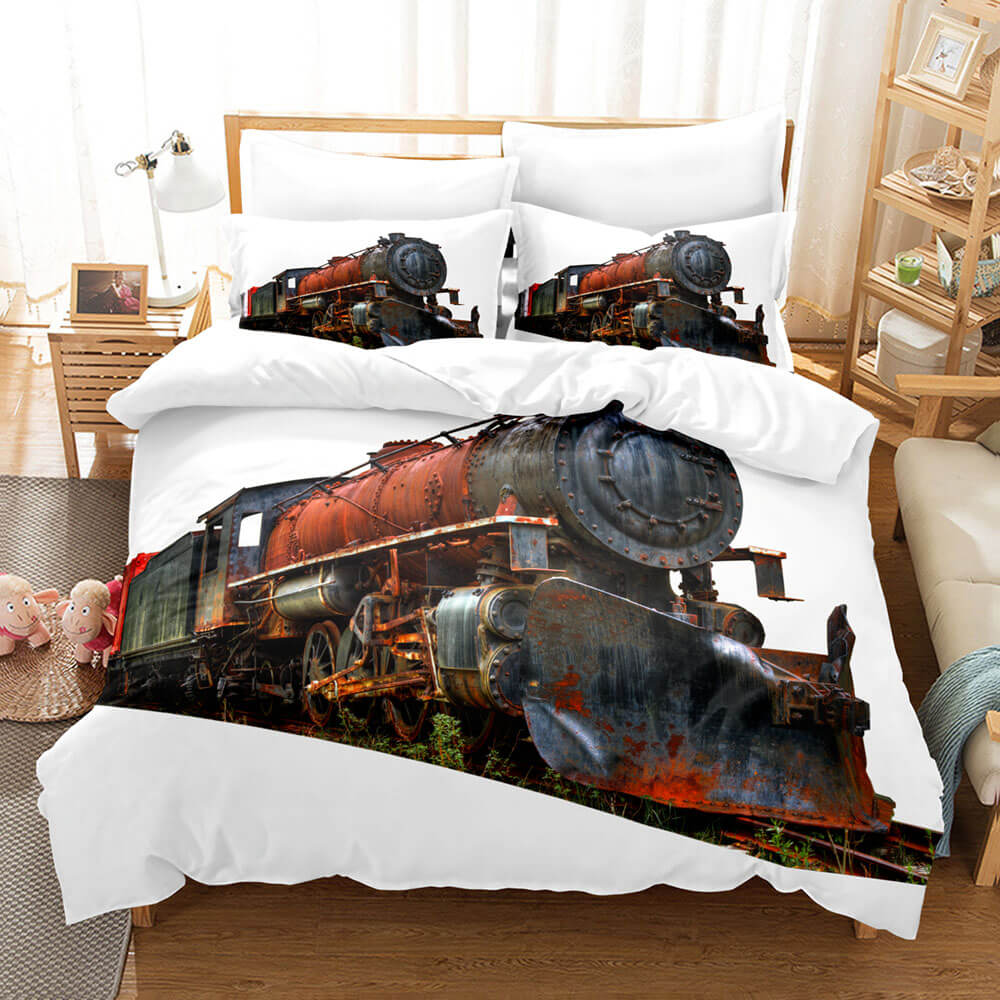 3 Piece Steam Engine Vintage Locomotive Bedding Set Duvet Covers Sets (Online Order Only)