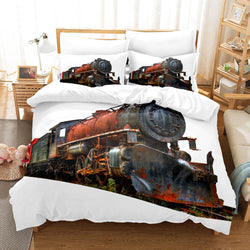 3 Piece Steam Engine Vintage Locomotive Bedding Set Duvet Covers Sets (Online Order Only)