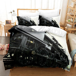 3 Piece Steam Engine Vintage Locomotive Bedding Set Duvet Covers Sets (Online Order Only)