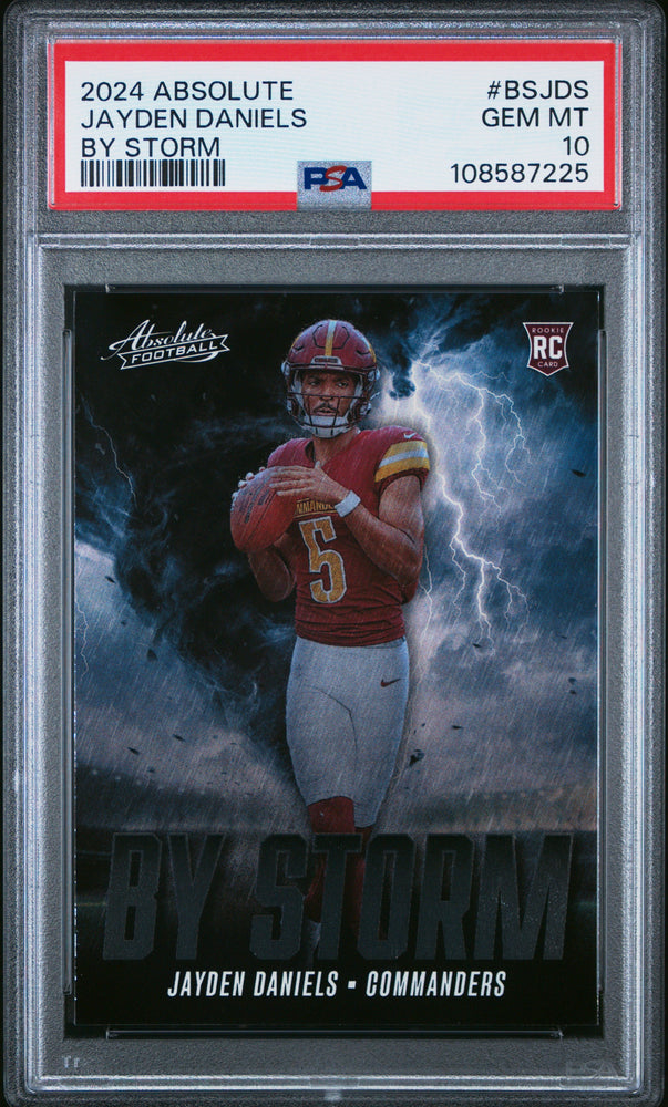 Graded 2024 Panini Absolute Jayden Daniels #BSJDS By Storm Rookie RC Football Card PSA 10 Gem Mint (ONLINE ORDER ONLY)