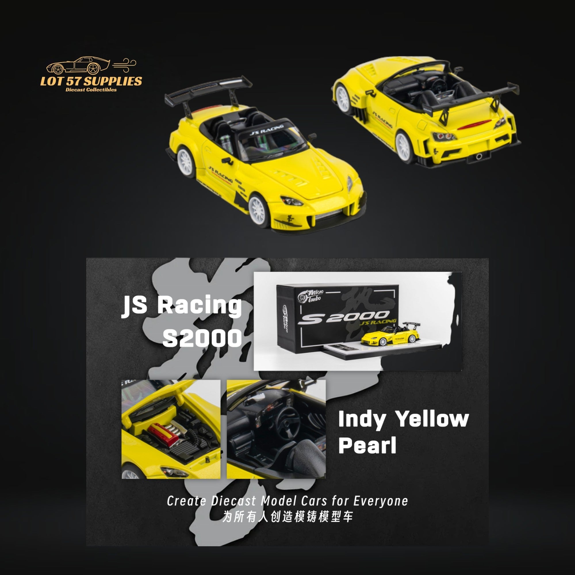 Microturbo Honda S2000 JS Racing Custom in Indy Yellow Pearl 1:64 (ONLINE ORDER ONLY)