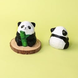 Hand-Carved Wooden Panda Figurine – Cute Handmade Decor with Mini Accessories (ONLINE ORDER ONLY)
