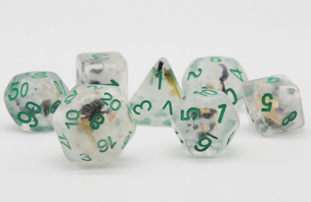 Brave Heart Dice Clear Dice w/ Flowers Foil  Green 7-Dice Set Rpg (Online Only)