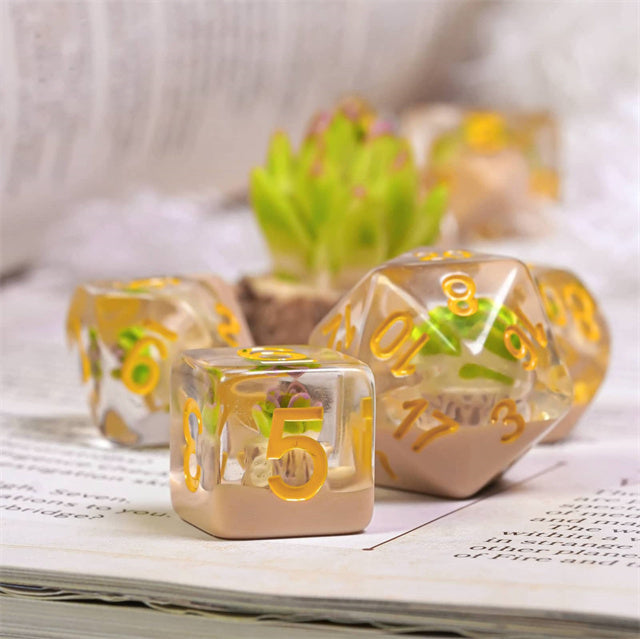 Potted Succulent 7-Dice Set w/Yellow Numbers Dnd Dice Set (Online Only)