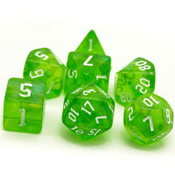 Deep Green Glitter Party Dice (White font) 7-Dice Set RPG DND (Online Only)
