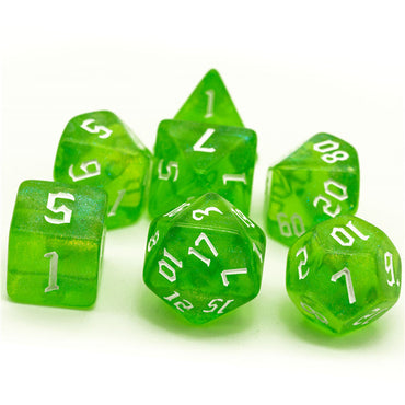 Deep Green Glitter Party Dice (White font) 7-Dice Set RPG DND (Online Only)