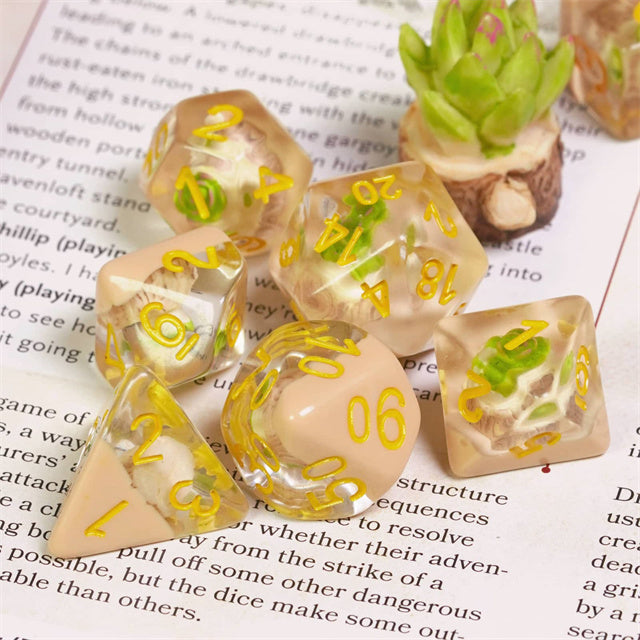 Potted Succulent 7-Dice Set w/Yellow Numbers Dnd Dice Set (Online Only)
