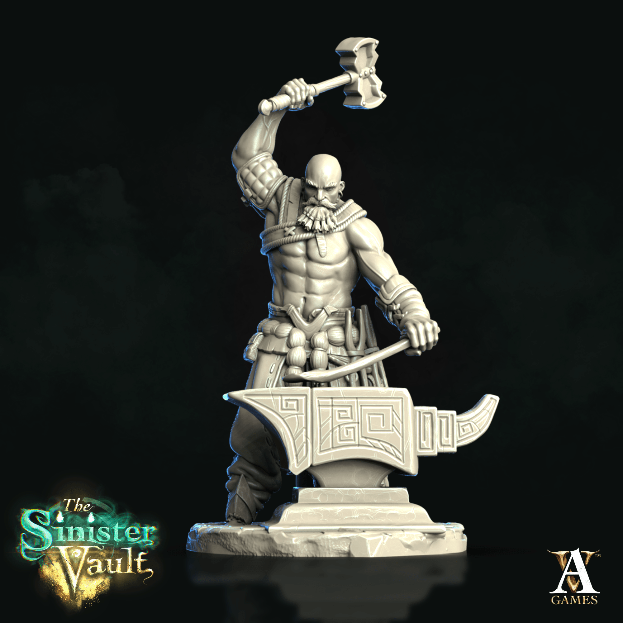 3D Printed Archvillain Games Baldgrim the Blacksmith The Sinister Vault 28 32mm D&D (Online Only)