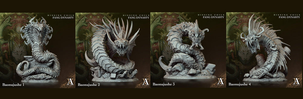 3D Printed Archvillain Games Hissing Coils - Fang Dynasty Baonujushe 28 32mm D&D (Online Only)