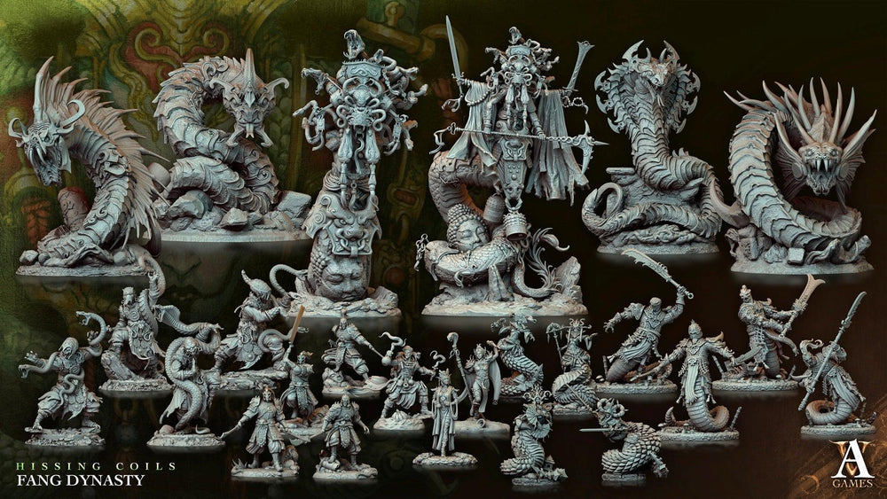 3D Printed Archvillain Games Hissing Coils - Fang Dynasty Coilsong Savant 28 32mm D&D (Online Only)